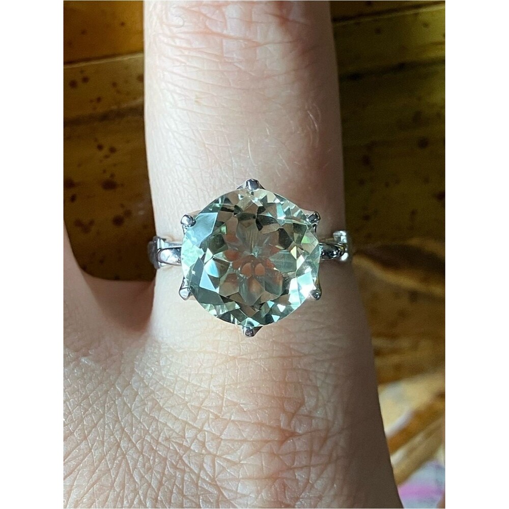 Natural Prasiolite Green Amethyst Sterling Silver Ring Size 9